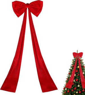 Gros Noeud Rouge Noel, 180x50cm Nœud Pour Cime D'arbre De