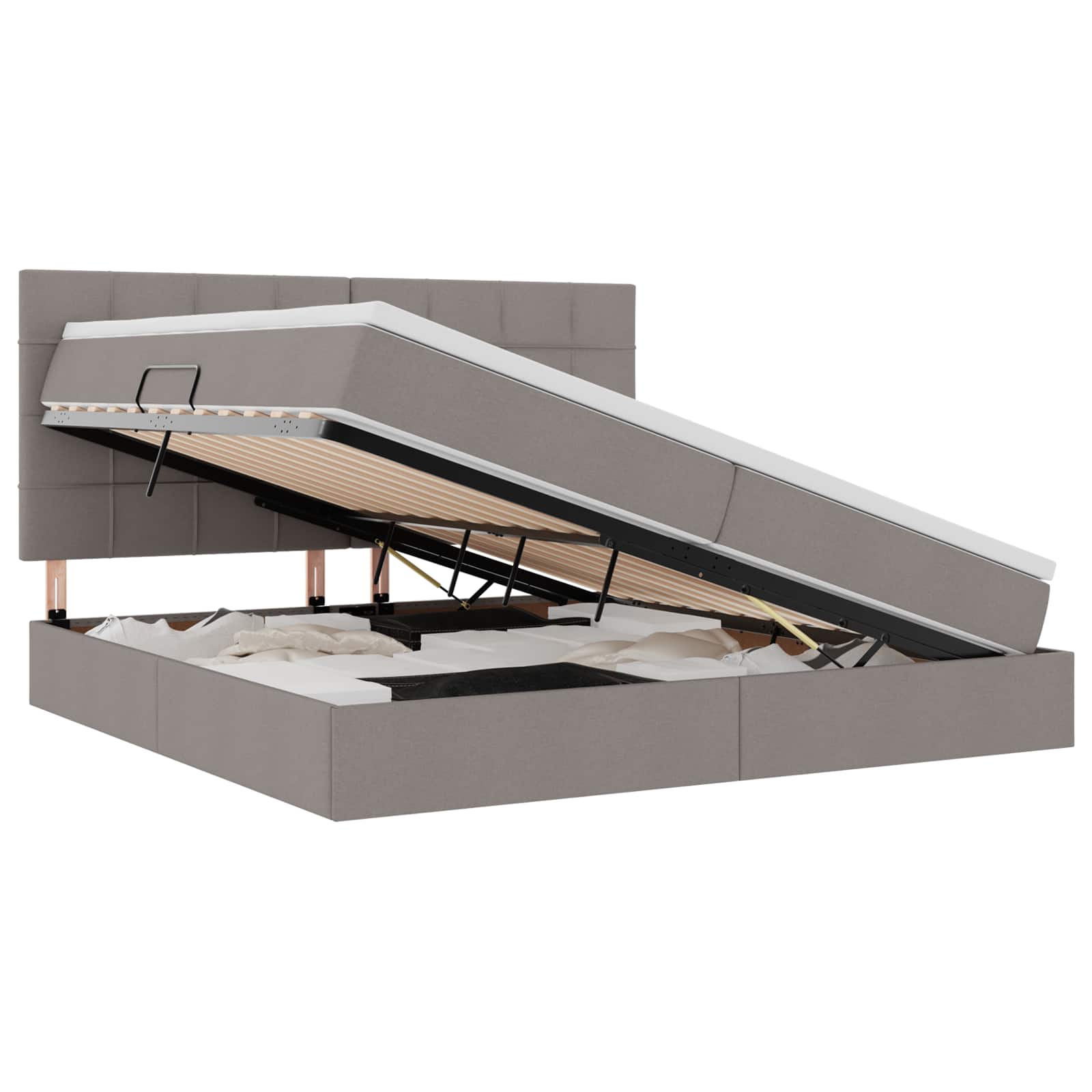 Cama com arrumação e iluminação LED, cor taupe, 200 x 200 cm, poliéster ...