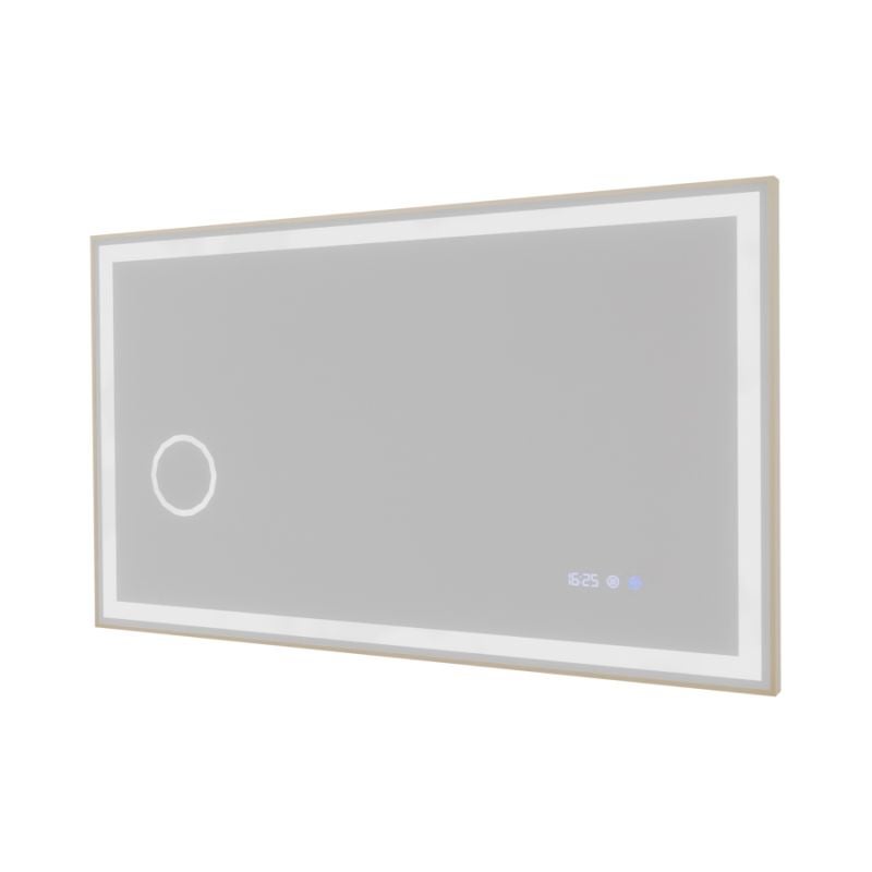 Miroir LED cadre doré CARA 120 cm x 70 cm - antibuée, horloge et loupe - 4