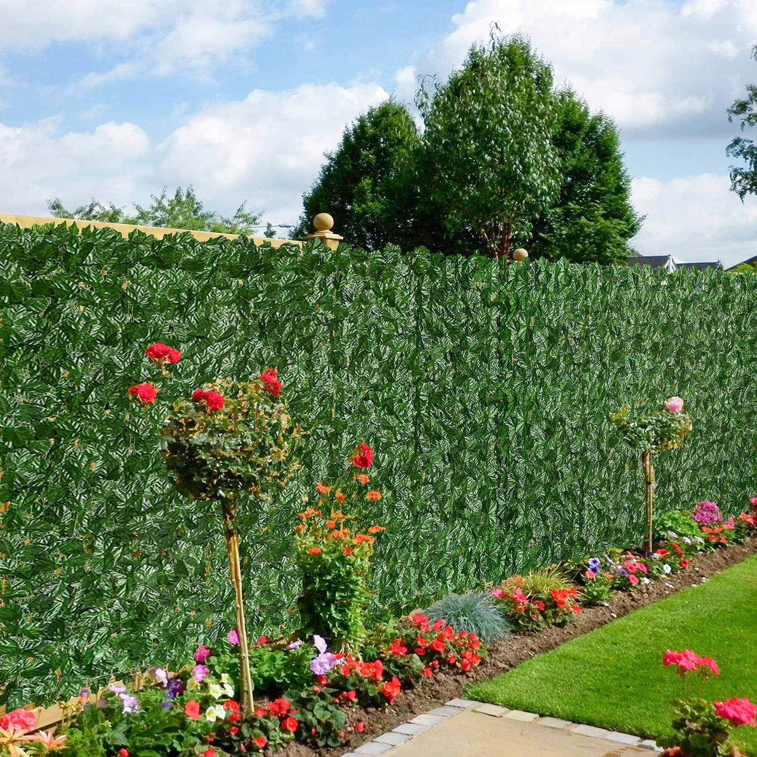 Grande décoration de clôture de confidentialité en lierre artificiel 1 x 3m, haie artificielle, décoration de jardin extérieur, vert - 5