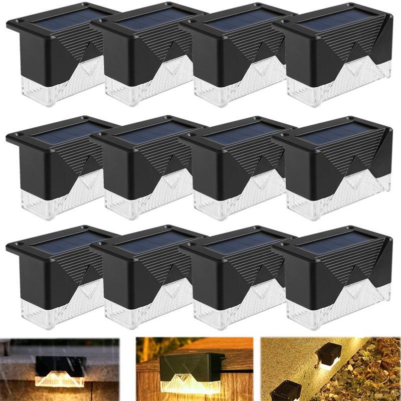 Zestaw 12 solarnych lamp zewnętrznych, wodoodpornych, do schodów, tarasów, ogrodzeń, bram, dziedzińców, balkonów, przejść, ciepłe światło