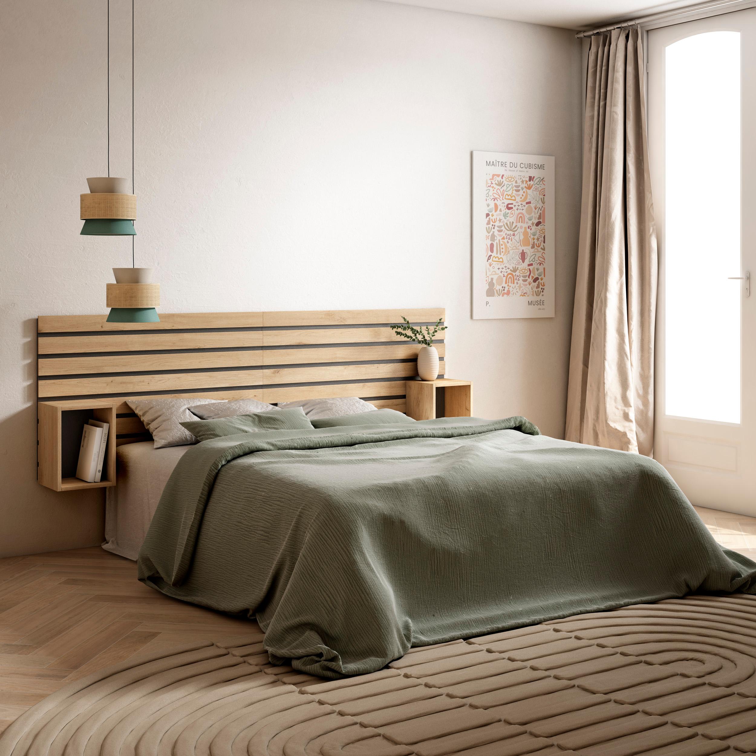 Tête de lit, 214x3x70, Lit 120,135,140,150,160cm, Panneaux Muraux, Chêne - 2