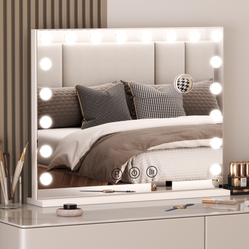 Lustro do makijażu z oświetleniem RATTANTREE, 18 żarówek LED, 3 tryby oświetlenia, regulowana intensywność, sterowanie dotykowe, port USB/typu C
