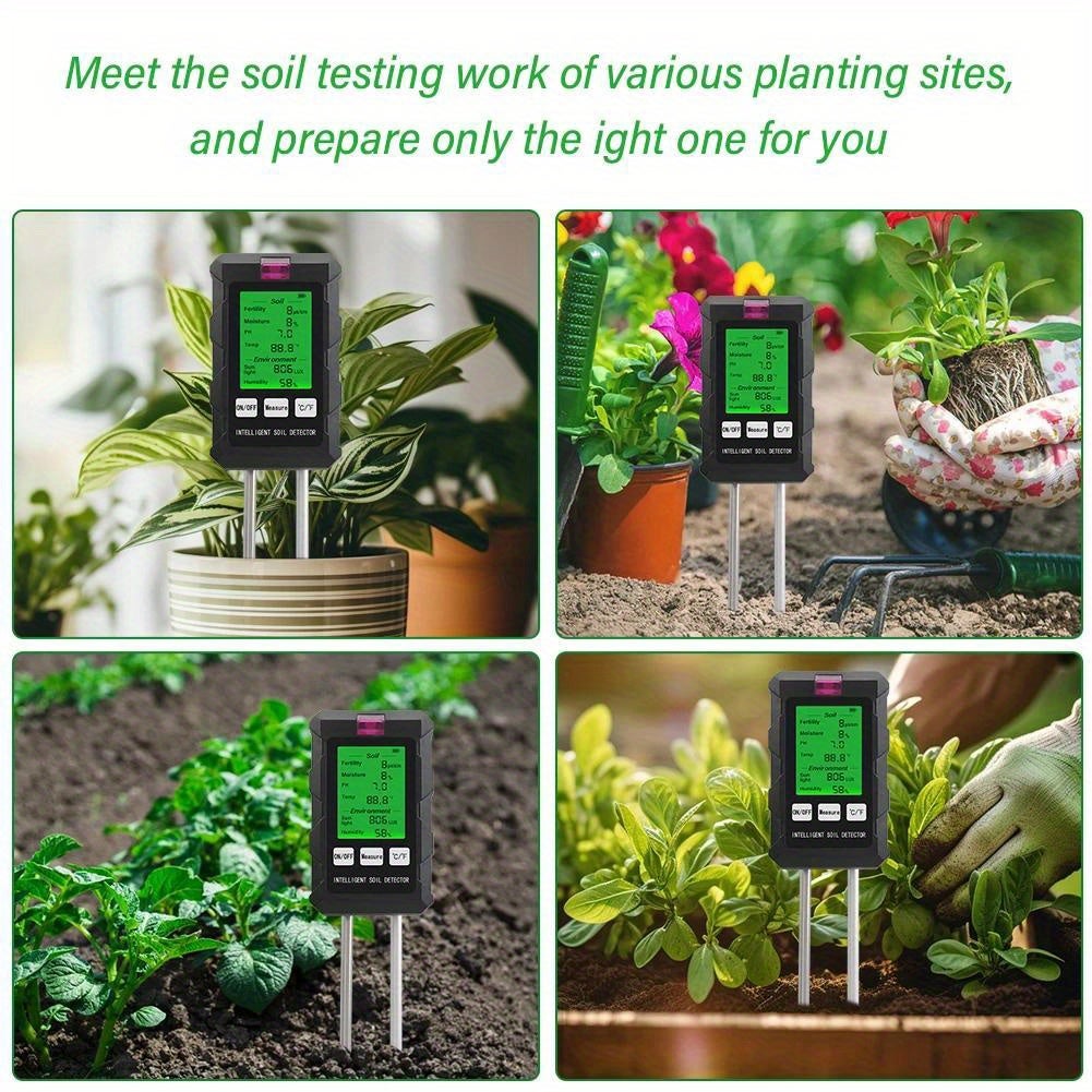 Testeur de sol 6 en 1 avec écran LCD, analyse de la fertilité du sol, humidité des nutriments, pH, humidité et température. - 2