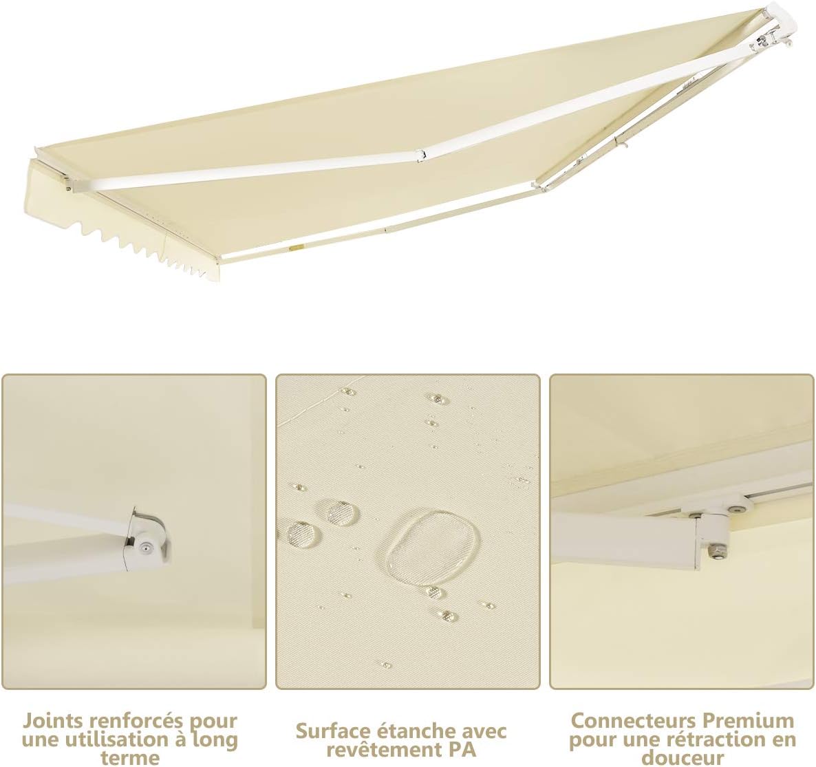 Store Banne de Balcon Rétractable avec Tissu Résistant aux UV et à l'eau, Cadre en Aluminium, Réglable 5-35°,3 x 2,5 m, Beige - 5