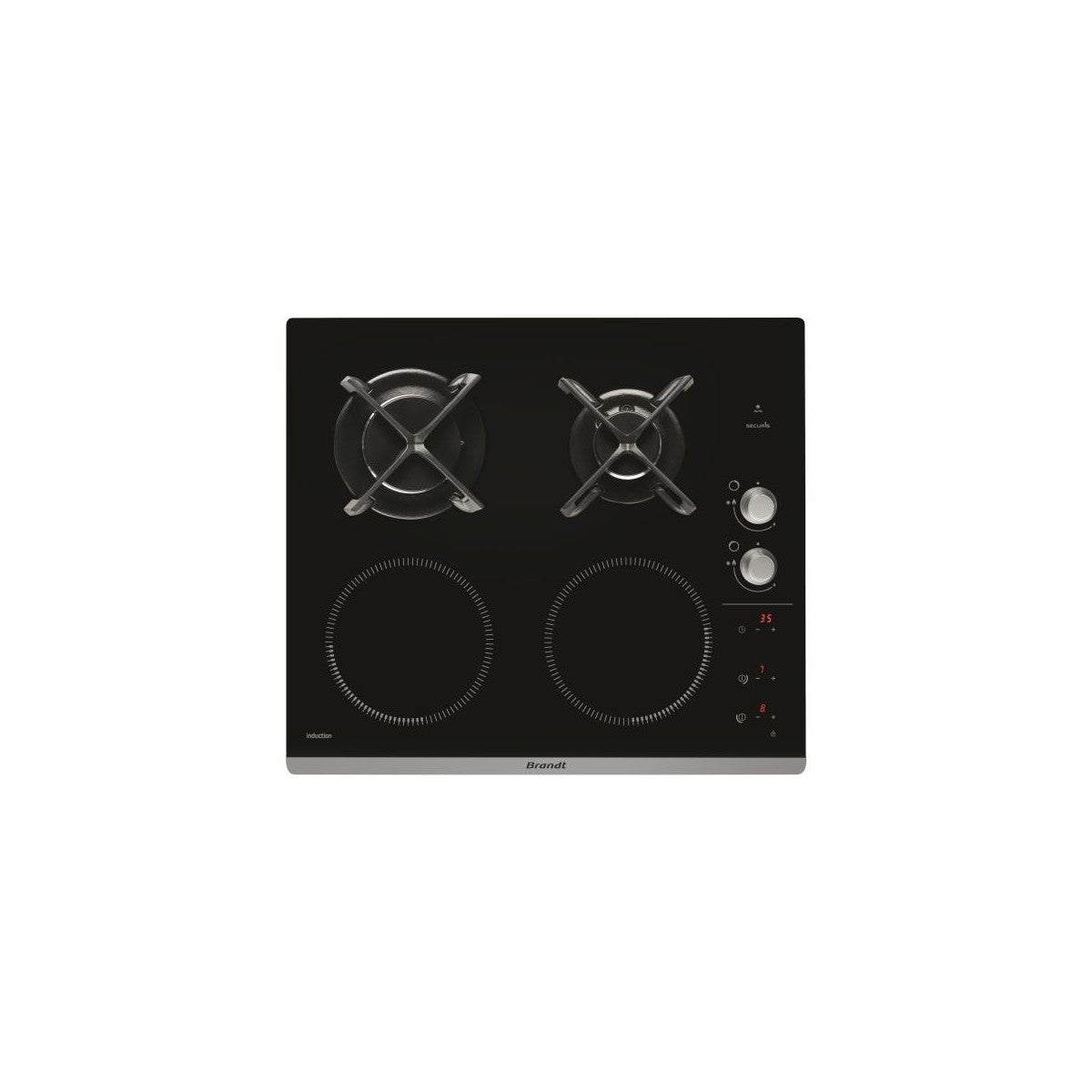 Plaque de cuisson mixte gaz et induction 4 foyers - 2 gaz et 2 induction avec booster - 6900 watts - grilles fontes Plaque de cuisson mixte gaz et induction 4 foyers - 2 gaz et 2 induction avec booster - 6900 watts - grilles fontes