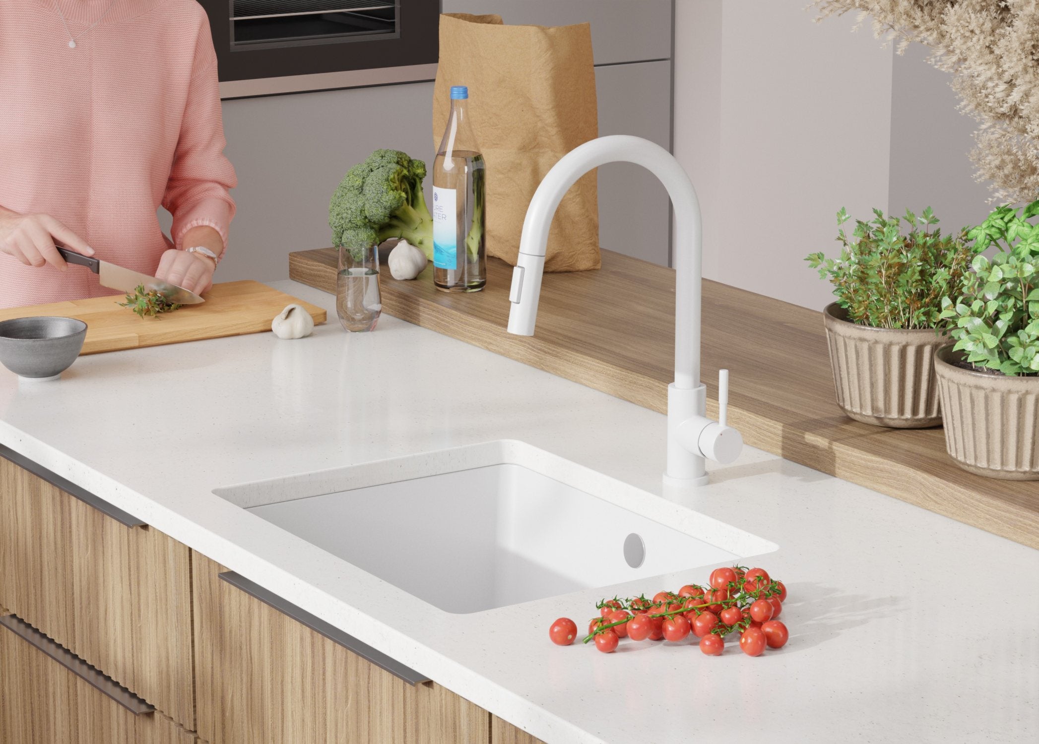 Lavandino sottotop Bianco 56x44cm, Lavello in Granito a 1 vasca + Sifone Classico + Accessori, Lavabo da Cucina al mobile 60cm PRIMAGRAN - 9