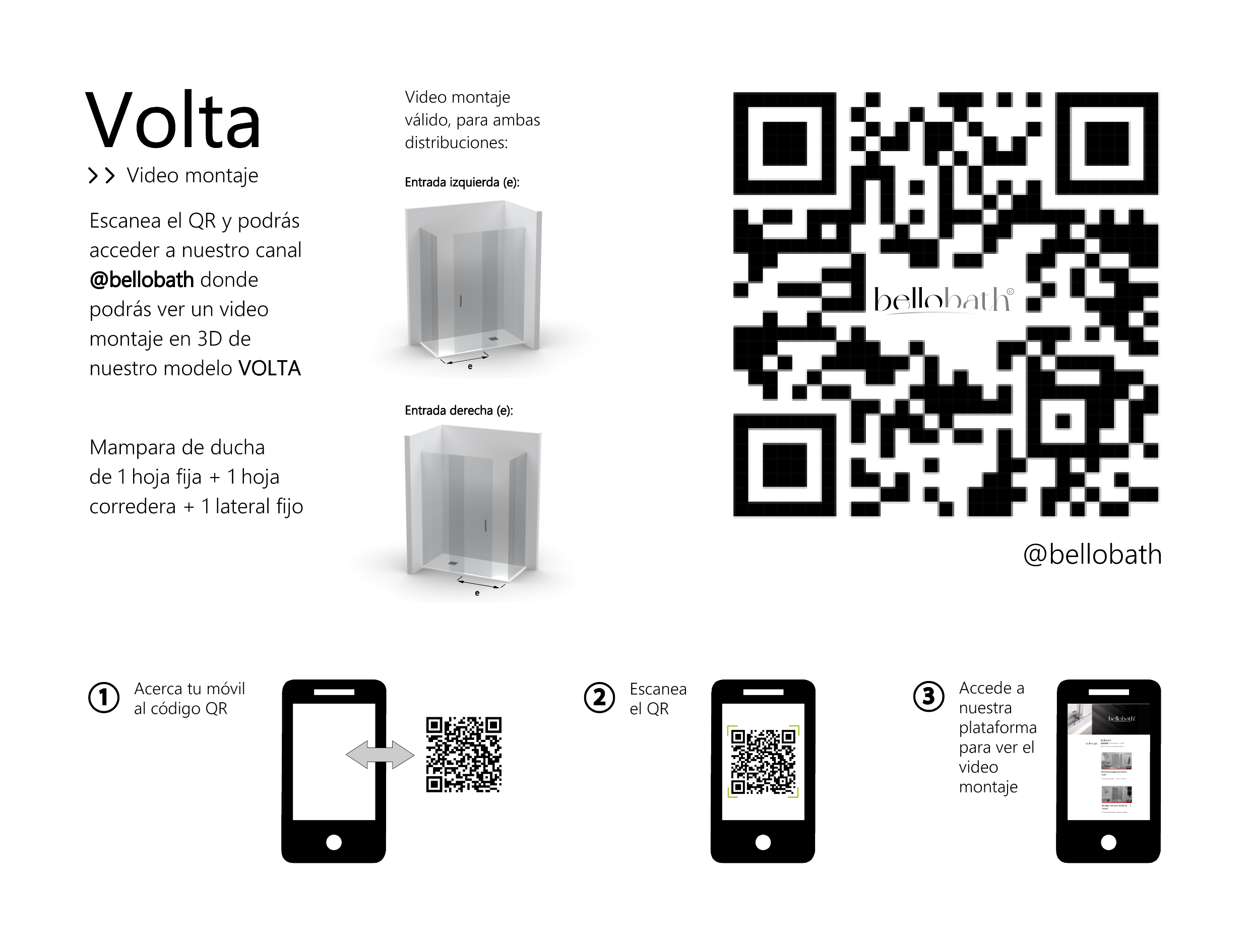 BELLOBATH - Cabina de duche angular 1 porta deslizante + 2 fixas - Vidro Antical - Negro - Largura Adaptável 105-110x87-90 - Porta Direita - 6