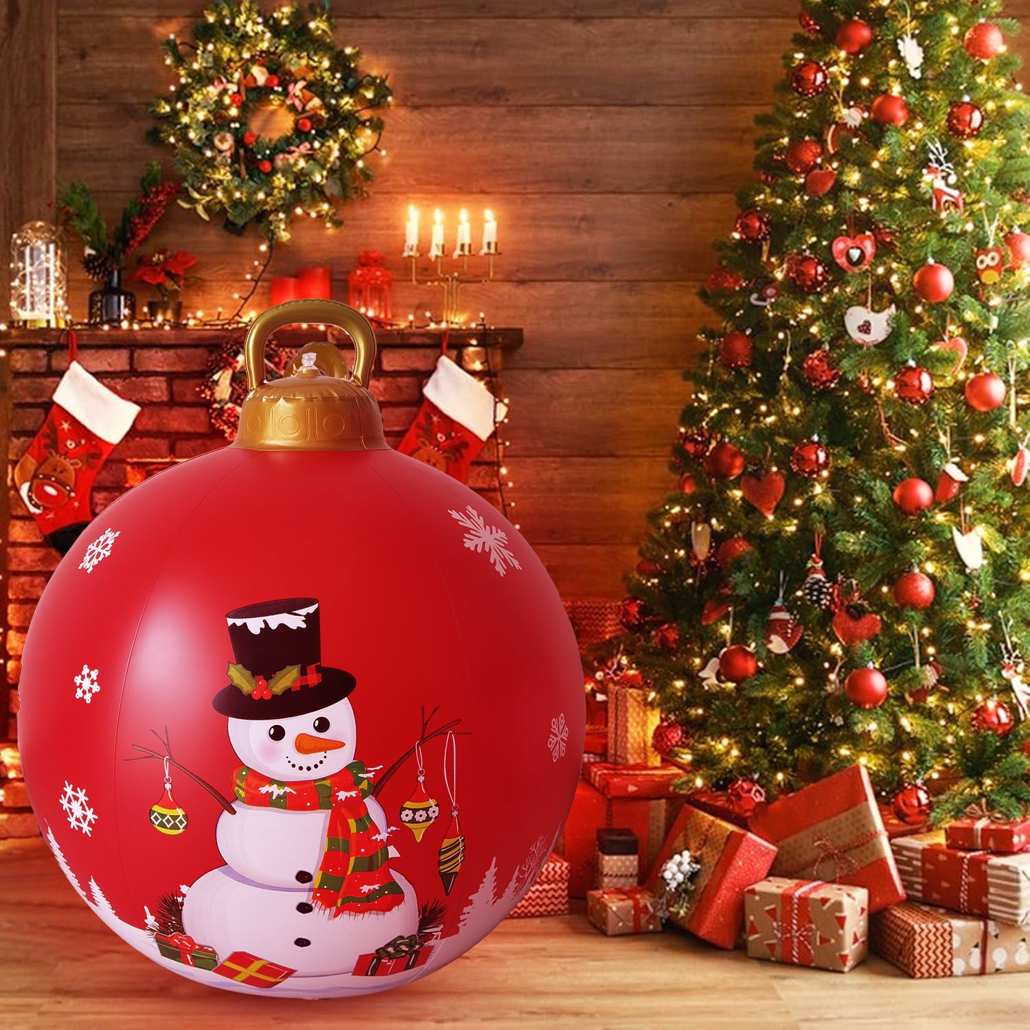 Boule De Noël Gonflable Lumineuse 60 Cm - PVC, Lumière LED Multicolore, Avec Pompe à Main, Motifs Festifs