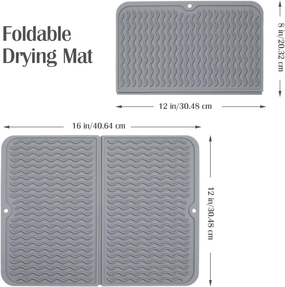 Tappetino Scolapiatti In Silicone Per Cucina, Antiscivolo E Resistente Al Calore, 40x33 Cm, Grigio, Con Scarico Integrato - copertina