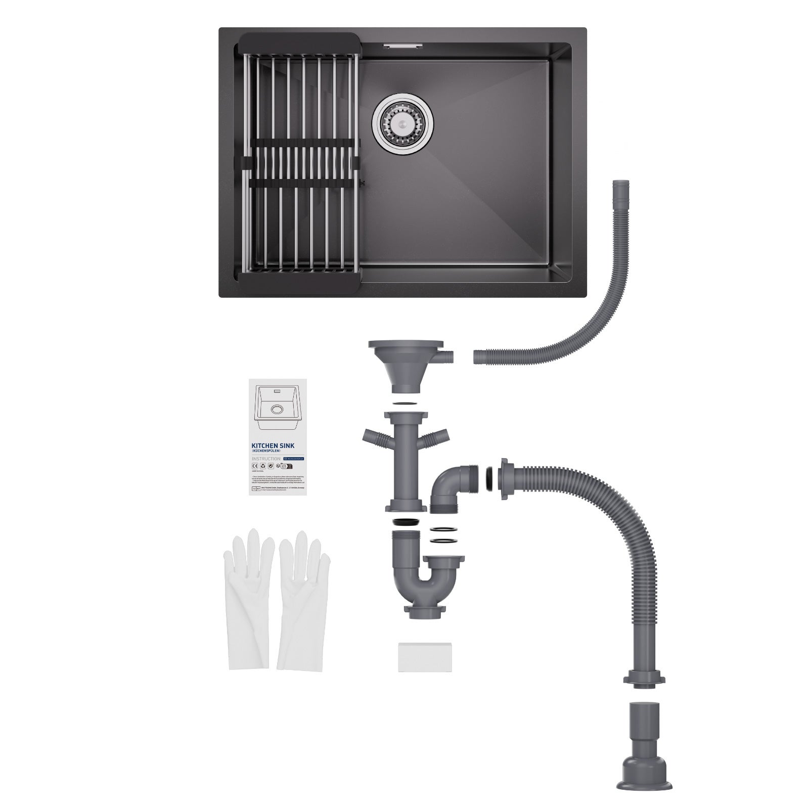 Cecipa MAX Évier 1 Bac 60×44×18CM Évier Cuisine Acier Inoxydable 201 Noir avec Panier de Drainage(3 méthodes d'installation) - 9