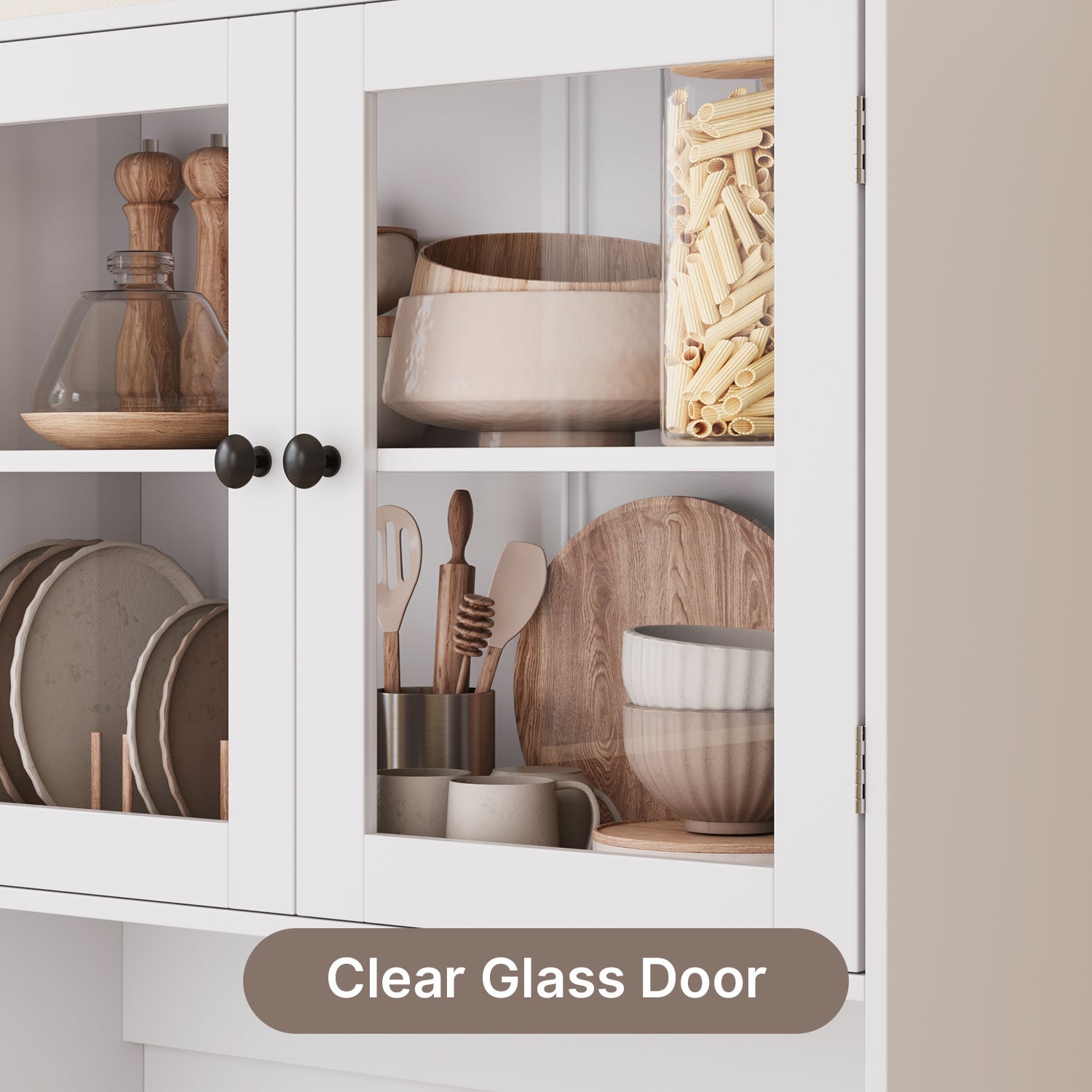 Meuble de rangement cuisine haut blanc,180 cm,4 portes avec compartiments et portes vitrées - 5