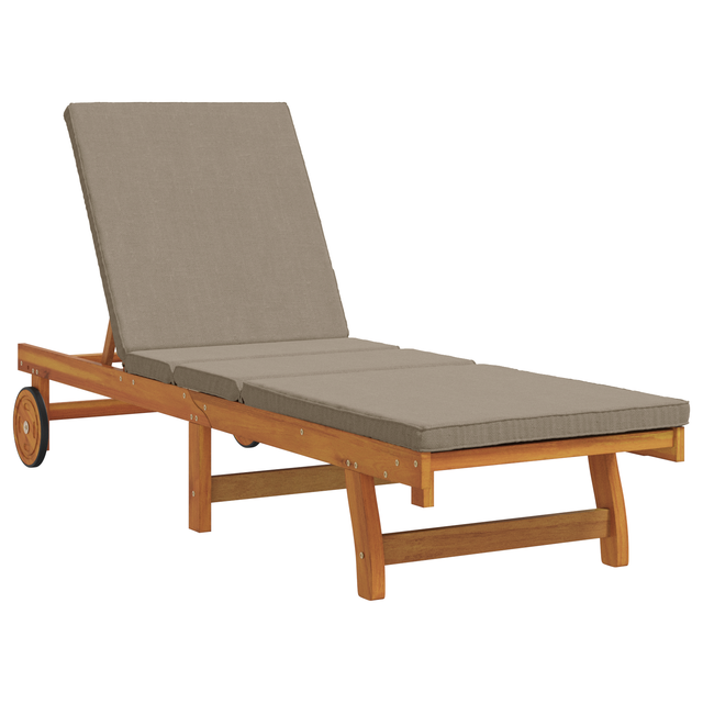 Tumbona con ruedas y cojín en taupe de madera maciza CFW578441