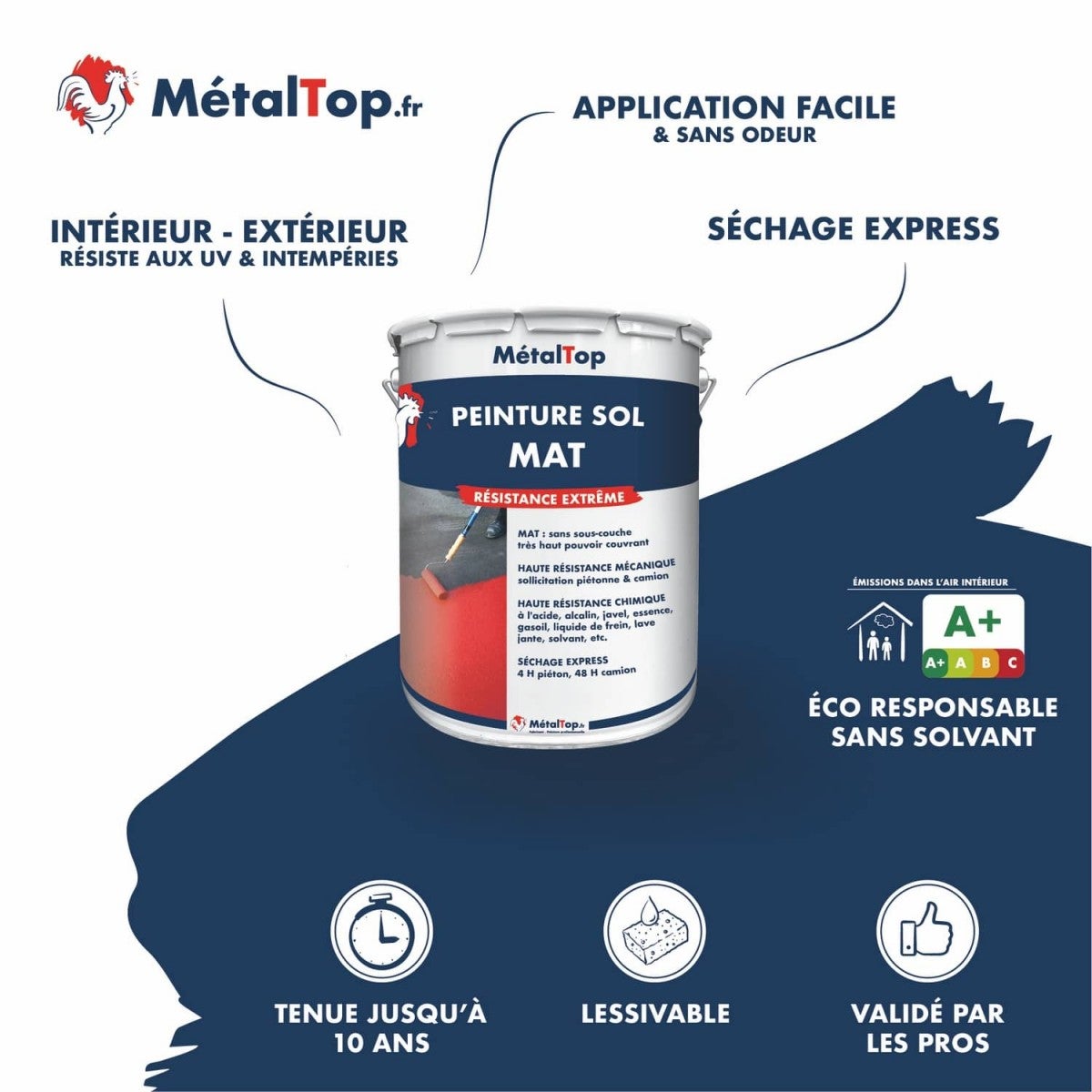 Peinture Sol Mat - Noir foncé - RAL 9005 - 5 L - Métaltop - 3