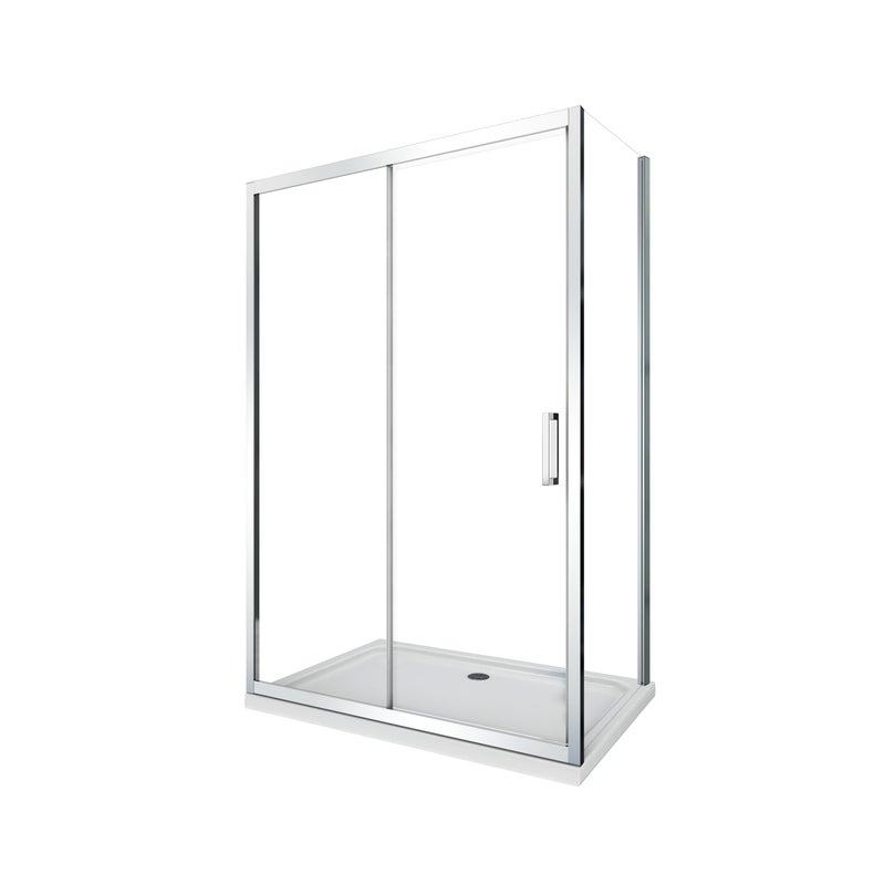 Kabina prysznicowa narożna: ścianka stała + drzwi przesuwne, szkło 6 mm, ścianka stała 77,5-80 drzwi 115-120