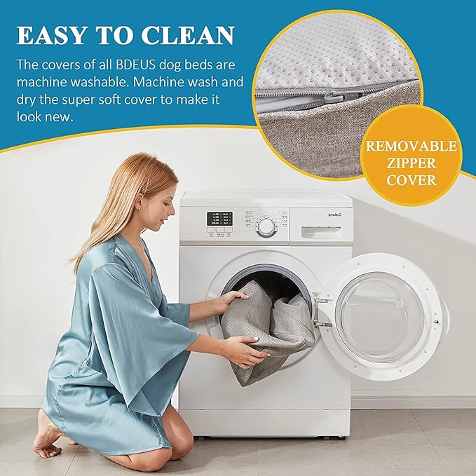 Letto per cane medio e grande con cuscino removibile, fondo antiscivolo e design lavabile, 35x26 pollici, Grigio - 5