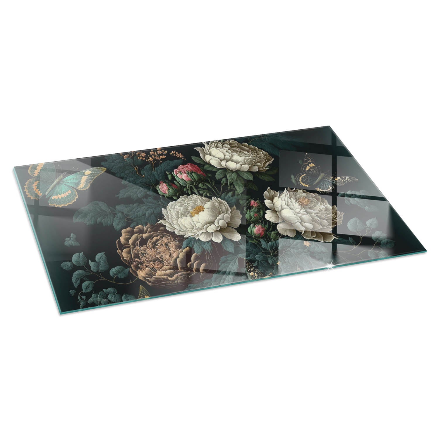 Szkło ochronne żaroodporne pod kominek - 120x60 cm - Kwiatowy wzór z motylami - TULUP