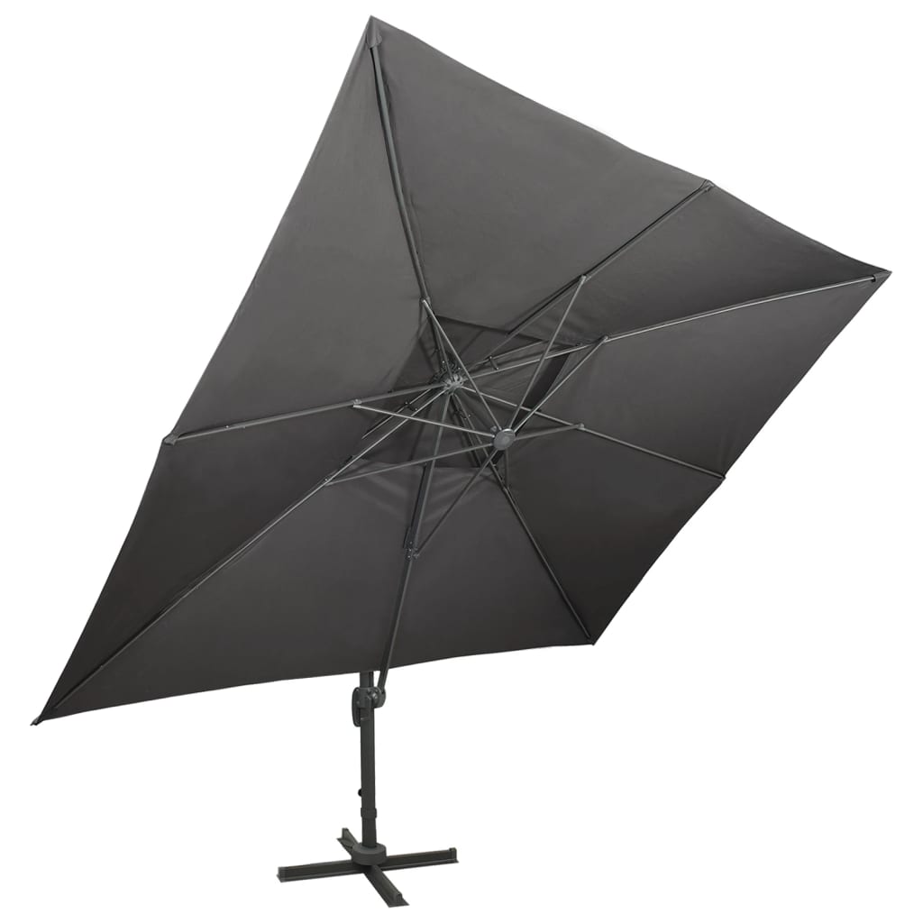 Parasol Double Tête Anthracite VidaXL - 385x209x244 Cm, Tissu Polyester Gris, Manivelle, Pliable, Résistant UV - 4