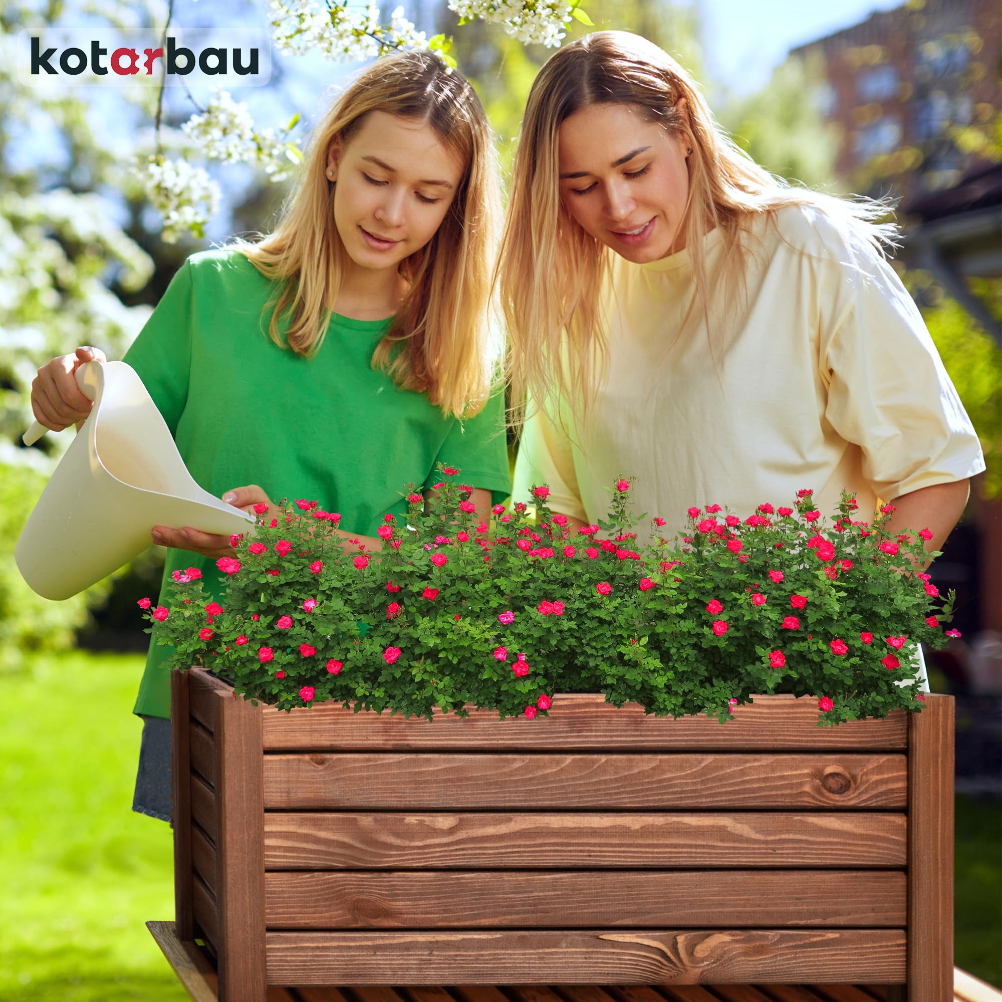 Pot de Fleurs en Bois 60 x 33 x 25 cm Jardinière en Pin Carbonisé Pot de Plantes Jardinière - Idéal pour Jardin Terrasse Balcon - Marron - KOTARBAU - 6