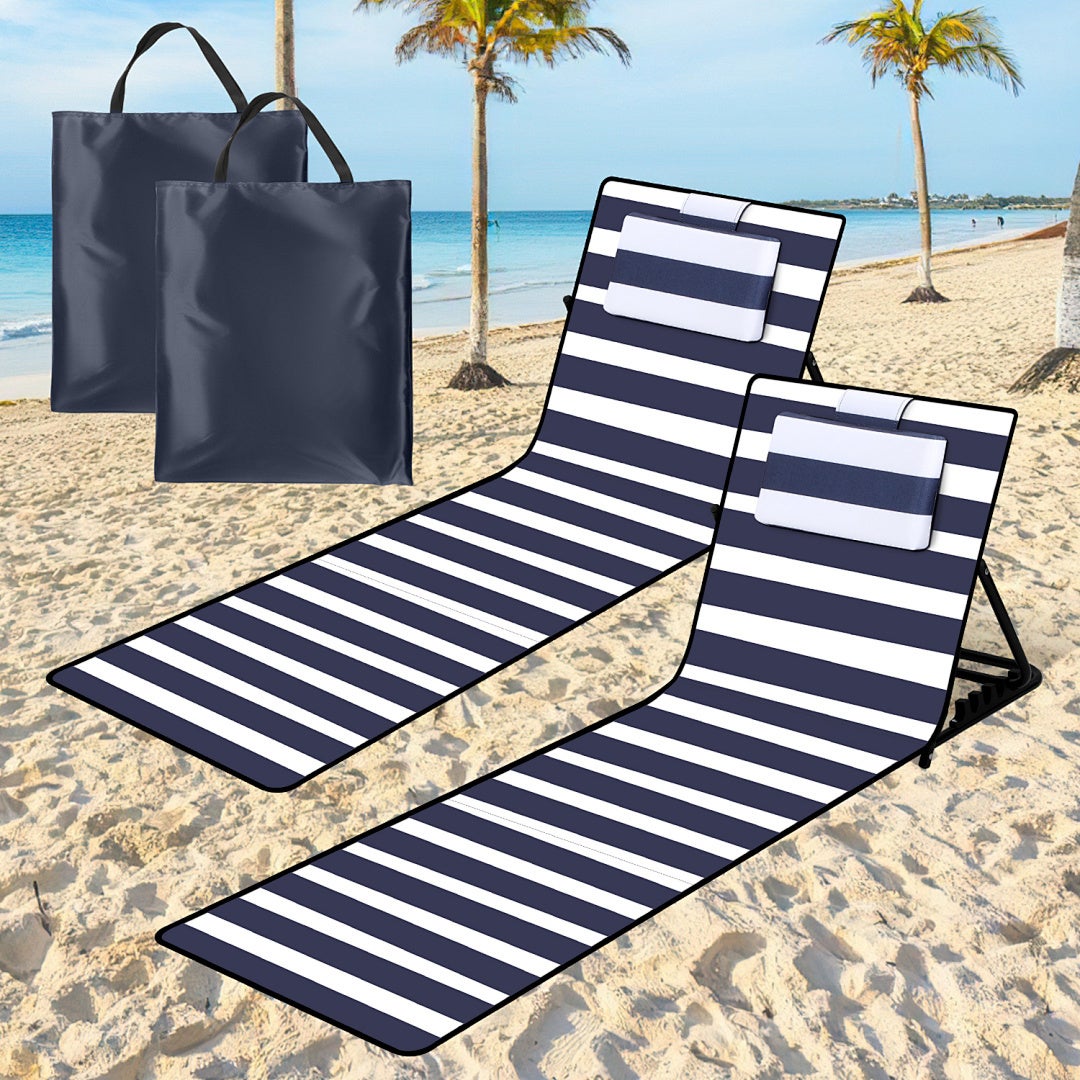 Zestaw 2 mat plażowych z odchylanym oparciem 158 x 55 cm Niebieskie i białe paski