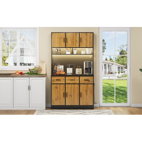 Buffet multifonctionnel 100x40x180cm avec éclairage LED avec télécommande, tiroirs, étagères réglables, idéal pour les cuisines et les salles à manger - 7