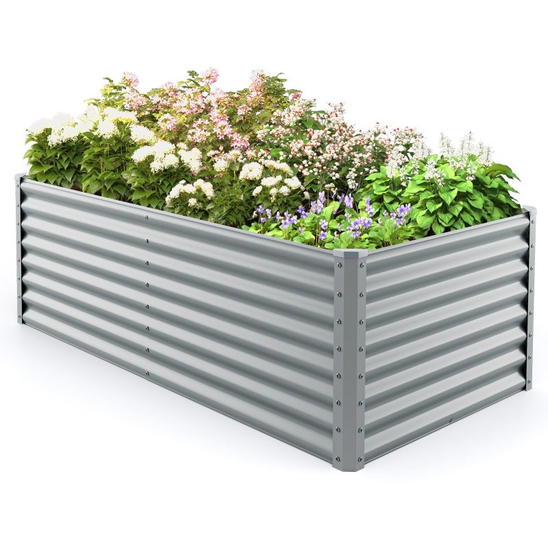 Podwyższona Metalowa Grządka Ogrodowa, Donica na Rośliny z Falistą Płytą i Otwartym Dnem, Metalowa Donica na Warzywa, Kwiaty, 180 x 95 x 60 cm