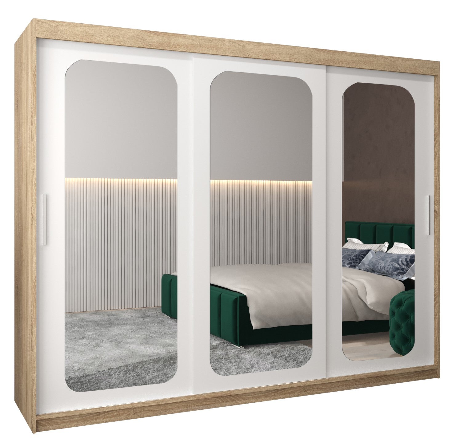 Szafa przesuwna garderoba PROMO T3 250 x 62 x 200 cm Sonoma + Biały - Abiks Meble