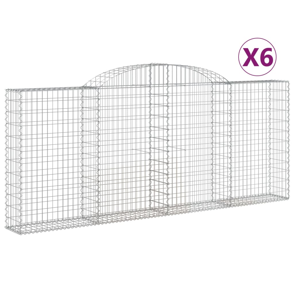 Cestas de gaviones valla de jaula muro de contención arqueado 6 piezas 300 x 30 x 120/140 cm hierro galva 02_0041015