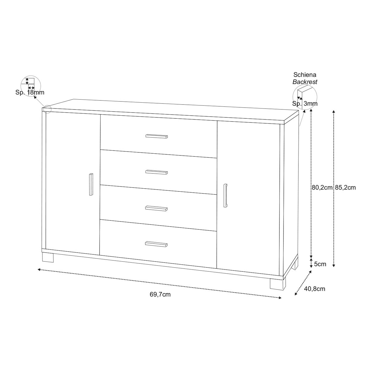 ARMOIRES 2 PORTES 4 Tiroirs KIT Couleur Orme Clair - 5