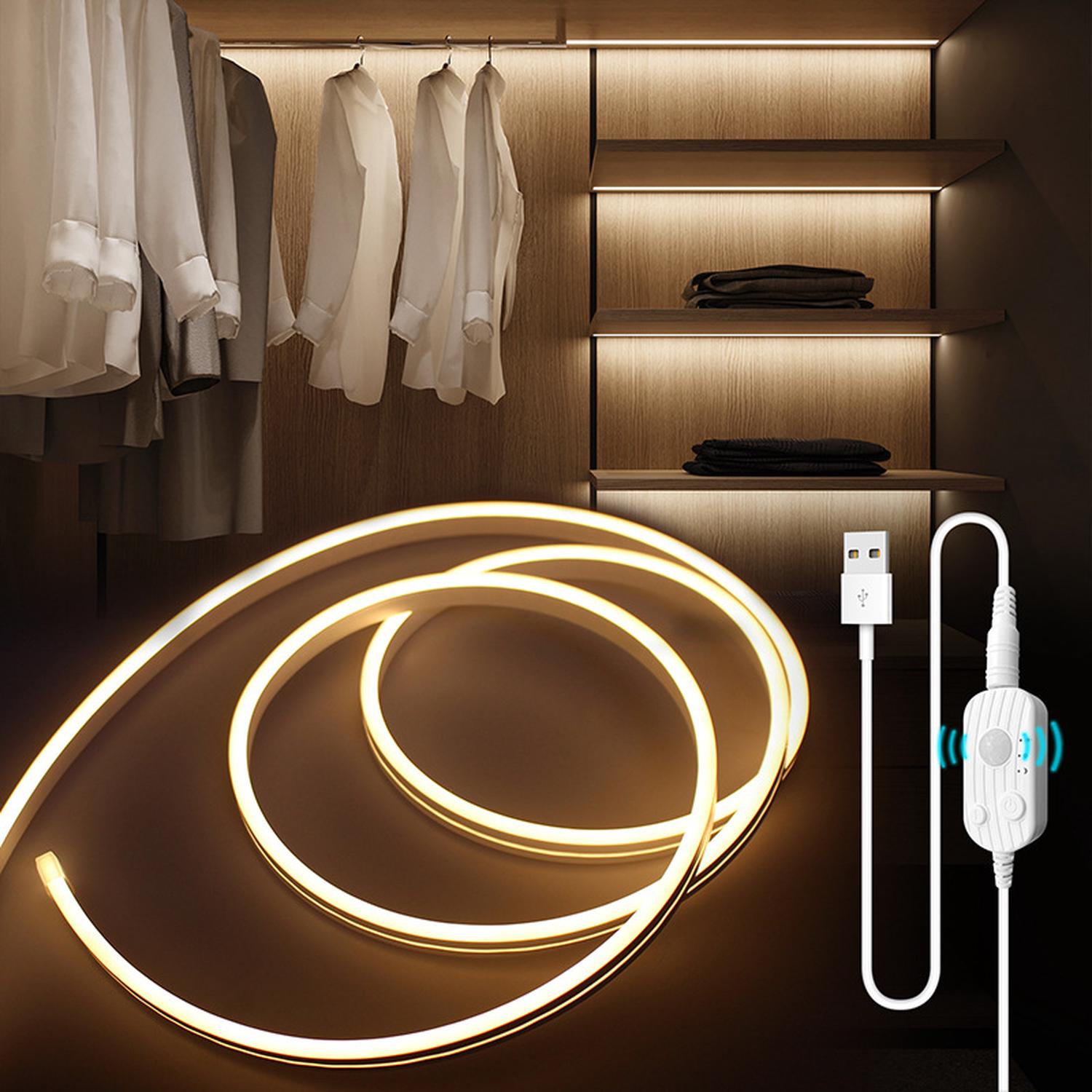 Tira de Led de 2M Blanco Cálido con Atenuación PVC Recortable, Banda LED para Escaleras, Cuarto de Ducha, Cocina, USB - 7