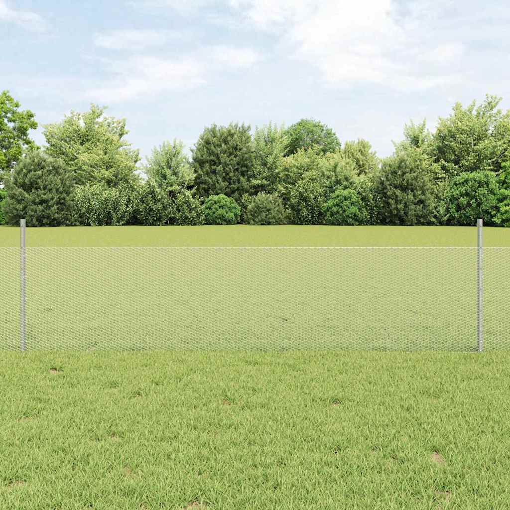 Ogrodzenie z słupkiem Srebrny 0,5 x 10 m Stal vidaXL