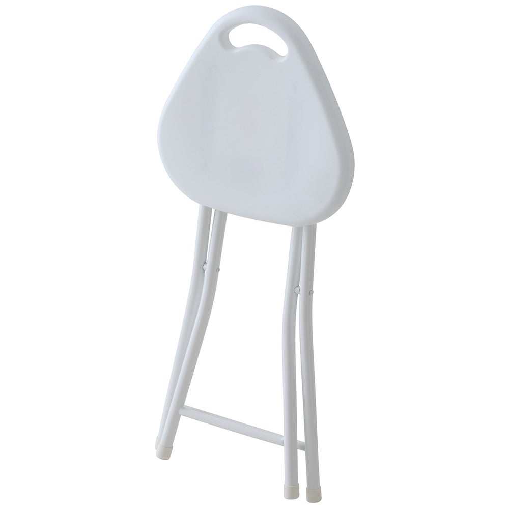 Tabouret pliant peu encombrant avec assise en ABS et pieds en acier blanc - 2