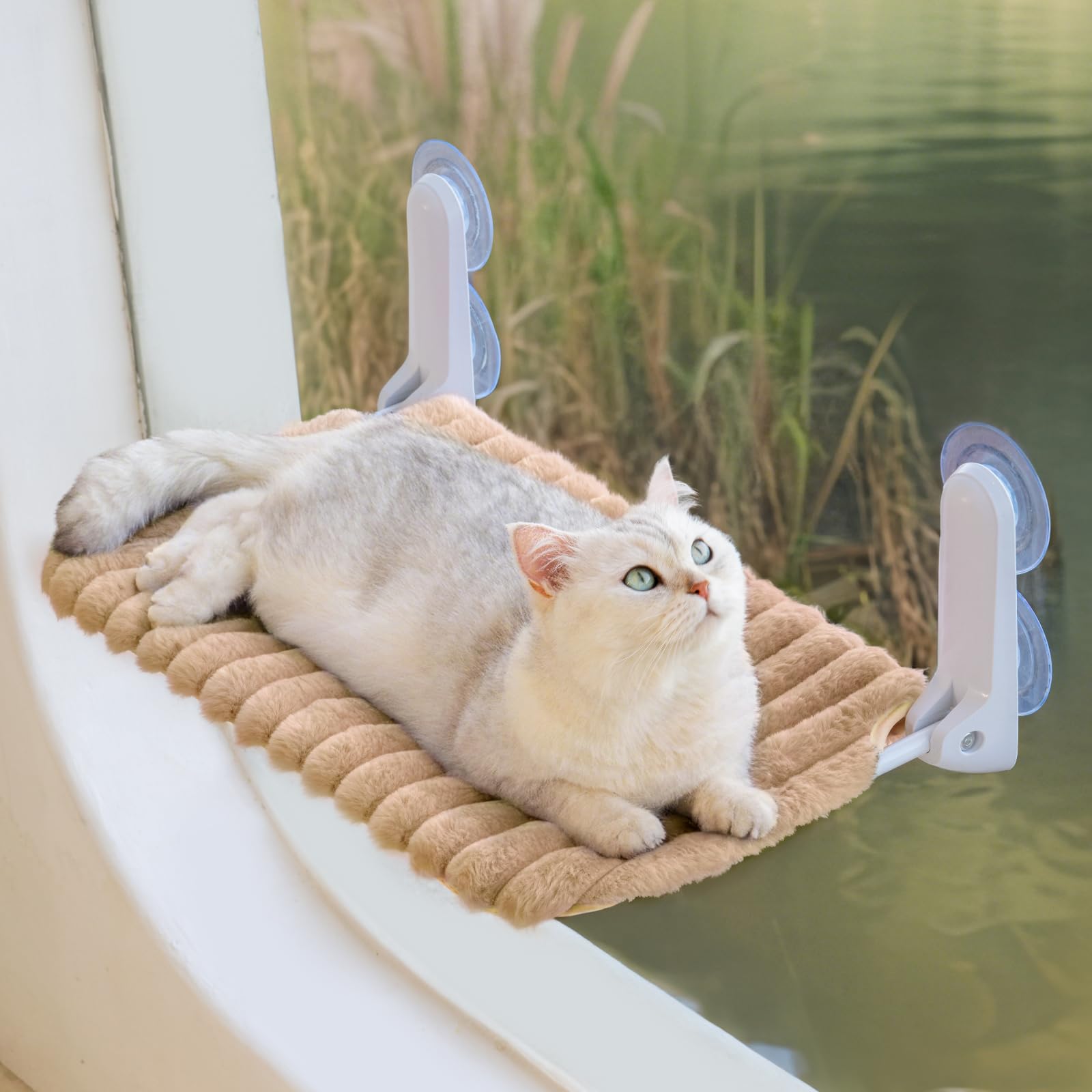 Lit pour chat à ventouse pour balcon vitré, hamac pour chat (beige, 2 grandes tailles, en boîte) - 4