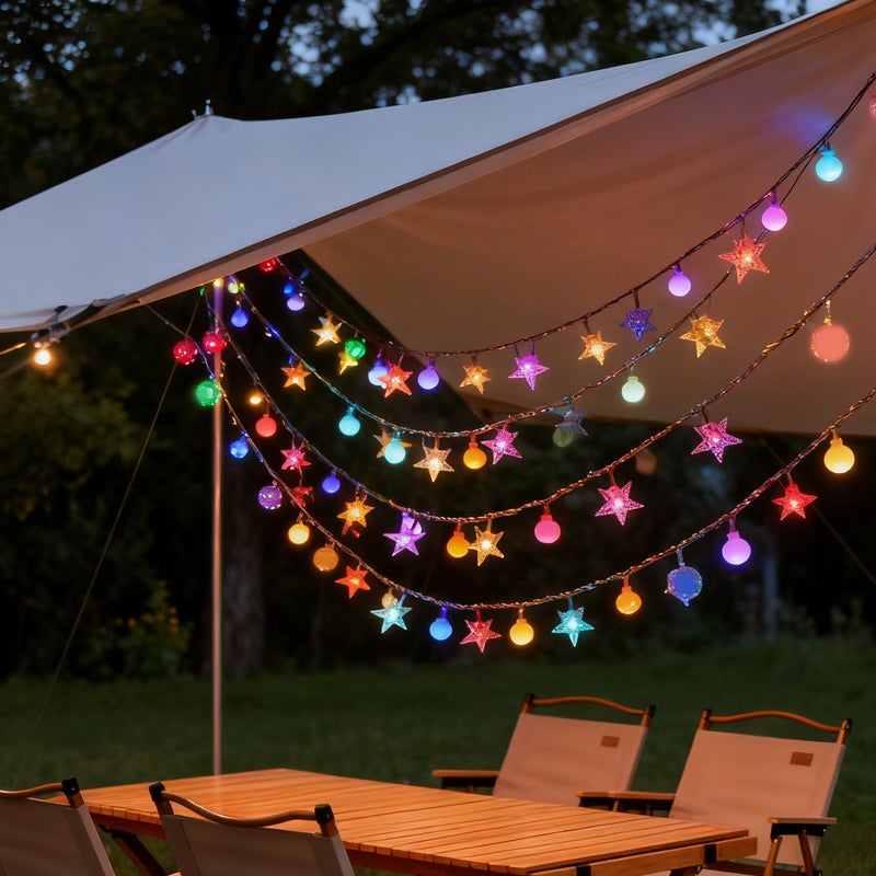 Catena luminosa a risparmio energetico solare da 7 m con 50 LED - Luci colorate per decorazioni da festa/natalizie per interni/esterni - 6