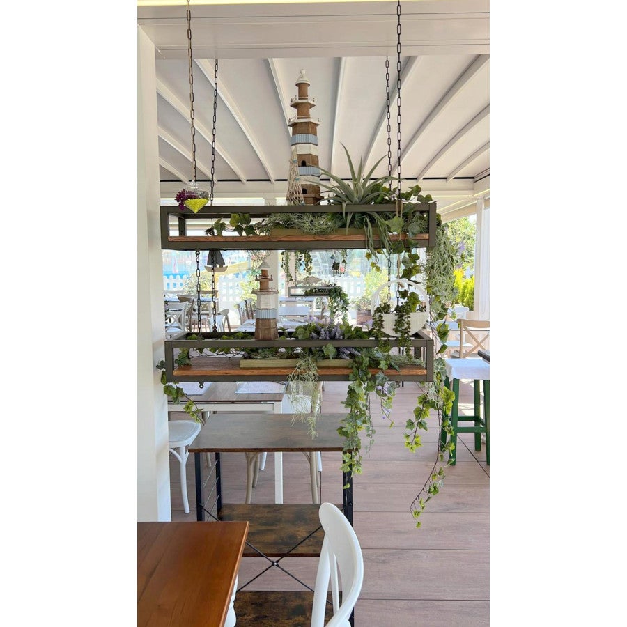 Etagère FLOWERS 115 cm MARRON, Suspendue au Plafond avec Chaînes, Idéale comme Support à Fleurs et Plantes pour la Maison, Jardin, Balcon par Yelloo - 8