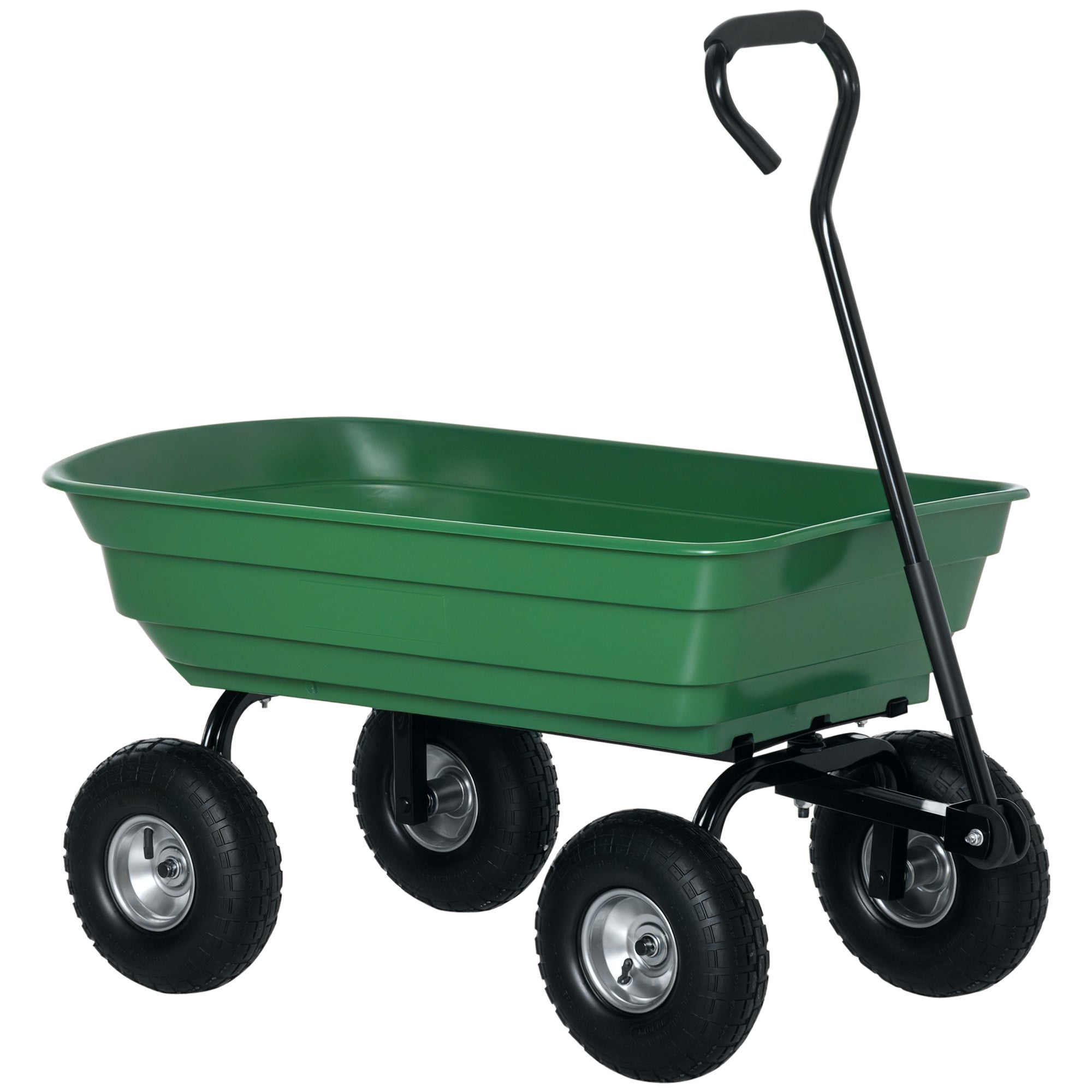 Carro de jardín de 100 l, capacidad de carga de 250 kg, 4 ruedas neumáticas, remolque de mano para exteriores, 108 x 52 x 100 cm, acero verde.