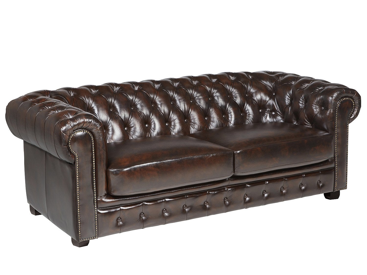 Divano Chesterfield 2 posti originale inglese vintage in vera pelle