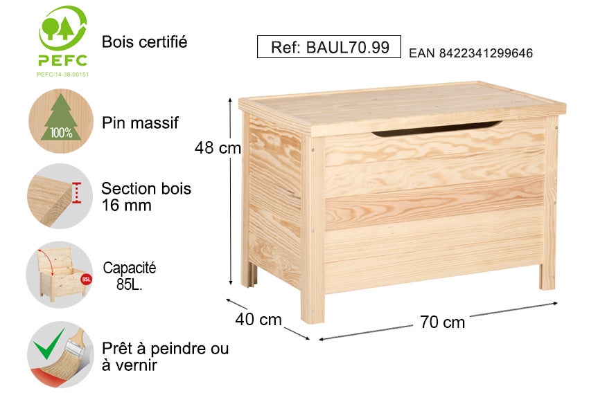 COFFRE RANGEMENT PIN MASSIF CHAINETTE ASTIGARRAGA - BAUL-70 - 4