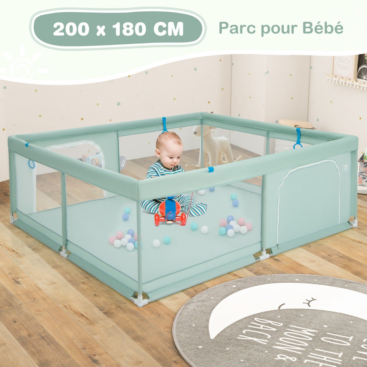 Parc Bébé 120x120 Cm Avec 50 Boules Océaniques - Parc Pour Bébé Pliant Maille Respirante Intérieur Extérieur - Gris