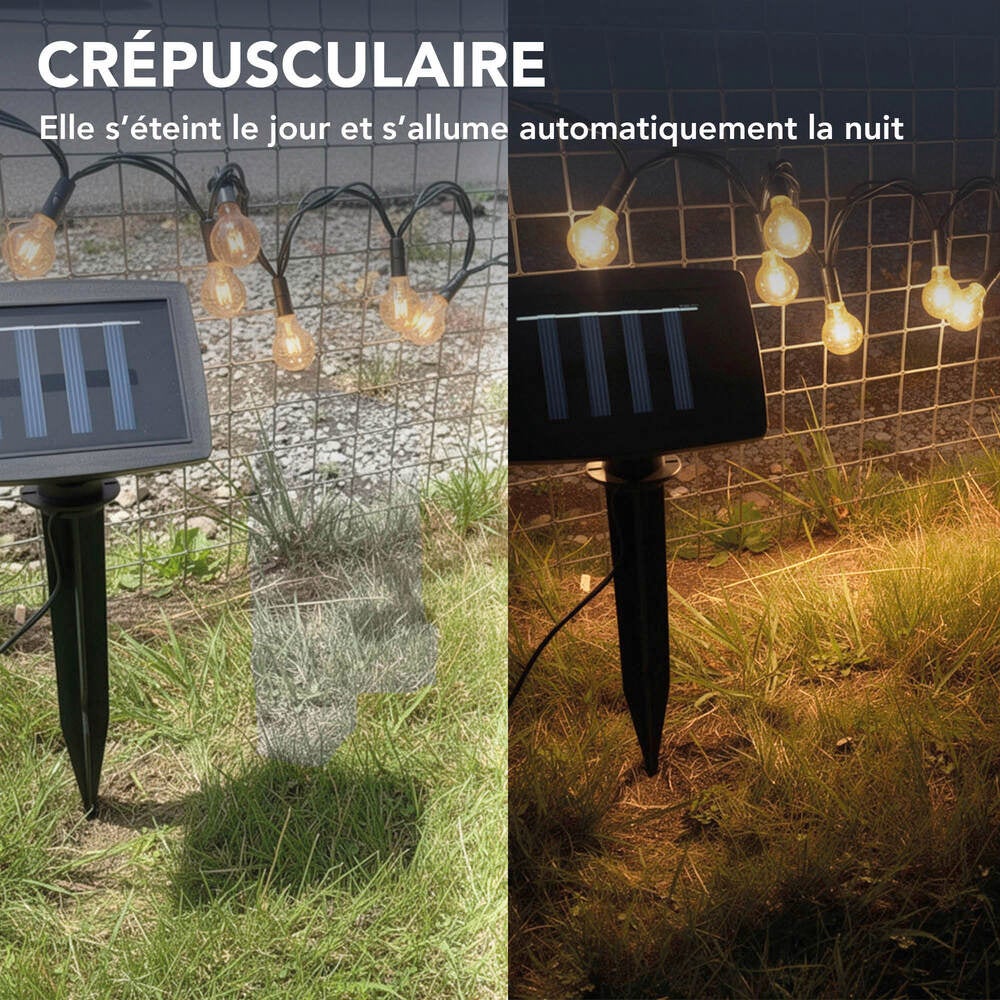 Guirlande Guinguette Solaire LED 7.9m, 50 ampoules, 2700K Blanc-chaud, IP44, crépusculaire - Tibelec - 4