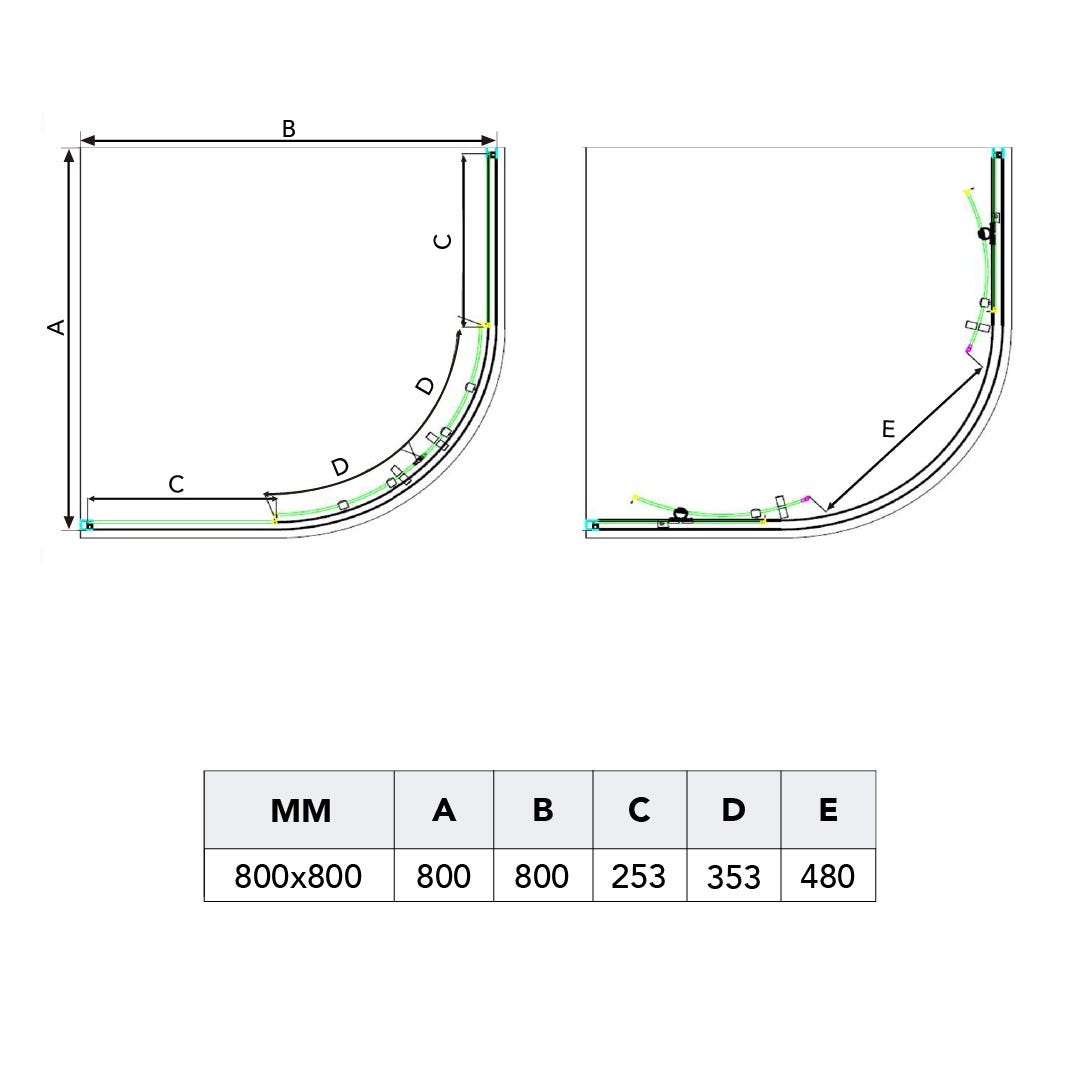 Box doccia stondato 80x80 cm cristallo 4mm trasparente semicircolare | Luna - 5