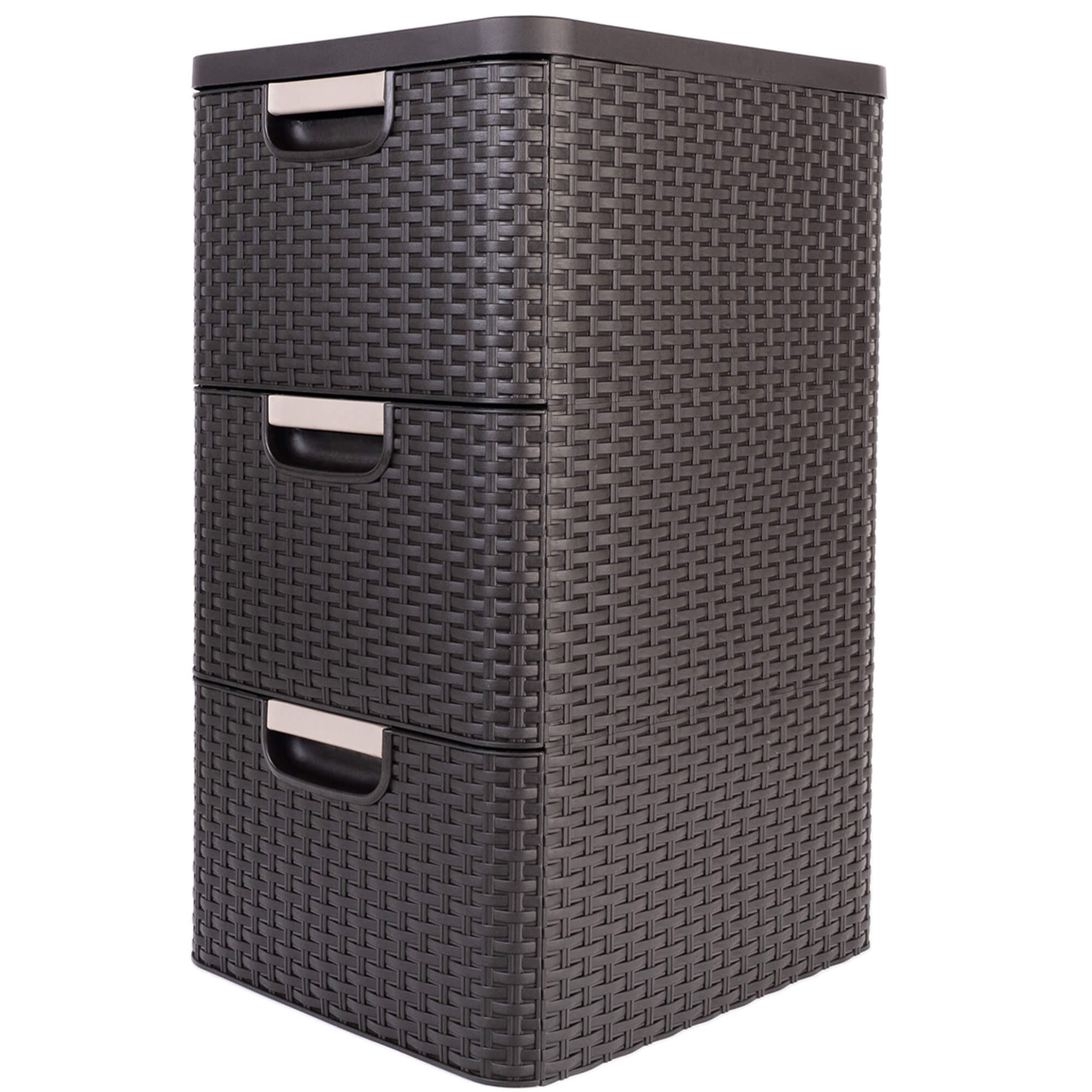 CURVER Tour De Bureau 3 Tiroirs 14L Aspect Rotin - Rangement Pratique Noir 37,8x32,8x60 Cm