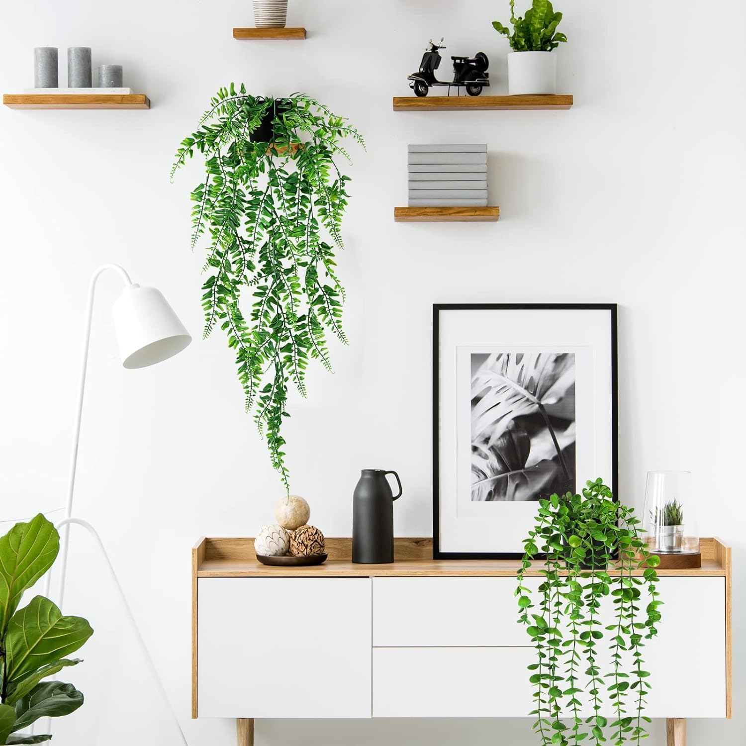 Ensemble de 4 plantes artificielles suspendues d'intérieur et d'extérieur, décoration de plantes vertes en pot, mandala, eucalyptus, pothos, pois - 7