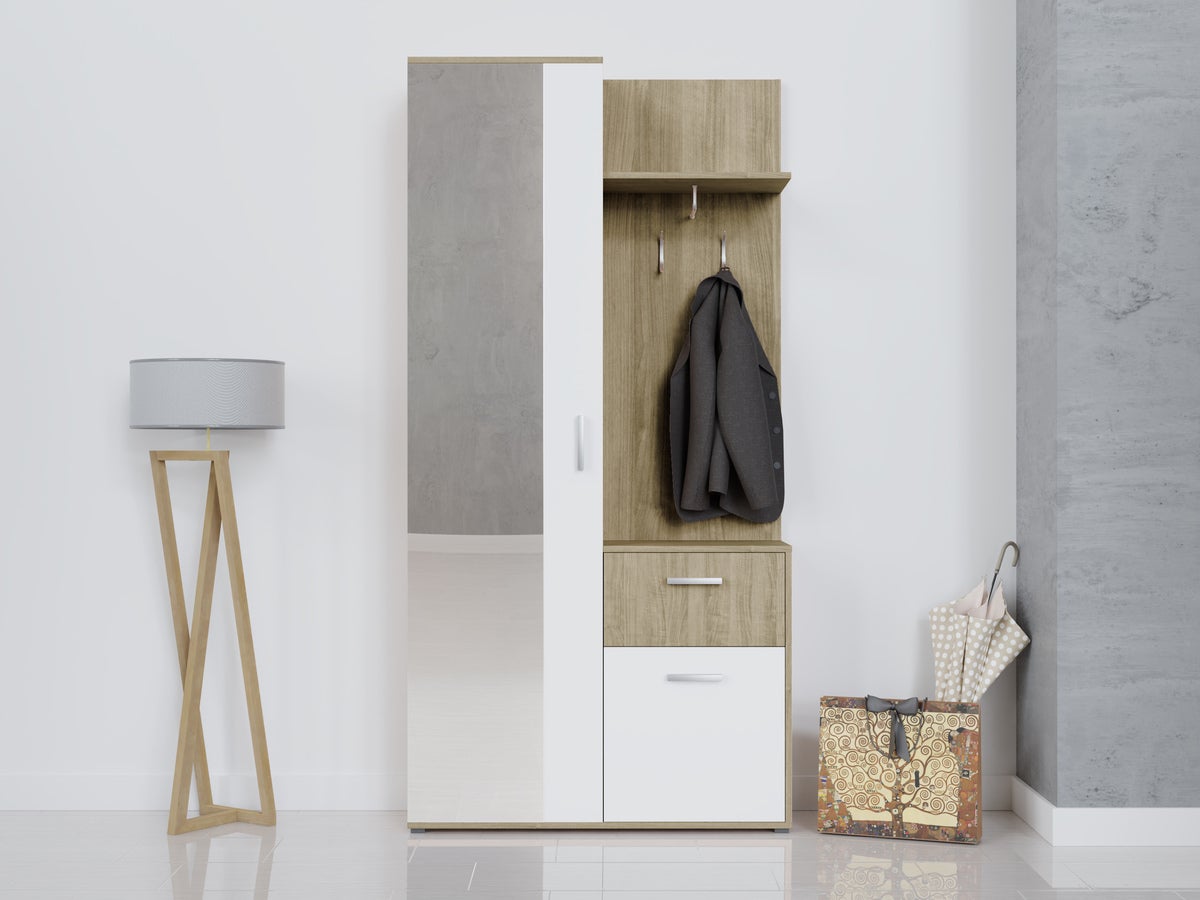 Meuble d'entrée Pavo, 195x97x30cm, Disponible, Sonoma chêne, Blanc, Stratifié, À poser - 3