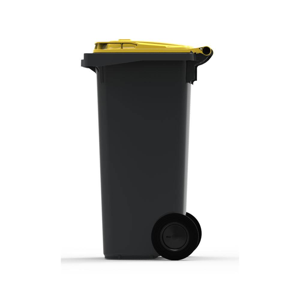 ESE France Conteneur Poubelle à déchets 2 roues - 120L - Robuste et Économique - 100% Recyclé - Gris avec Couvercle Jaune - Fabriqué en France - 4