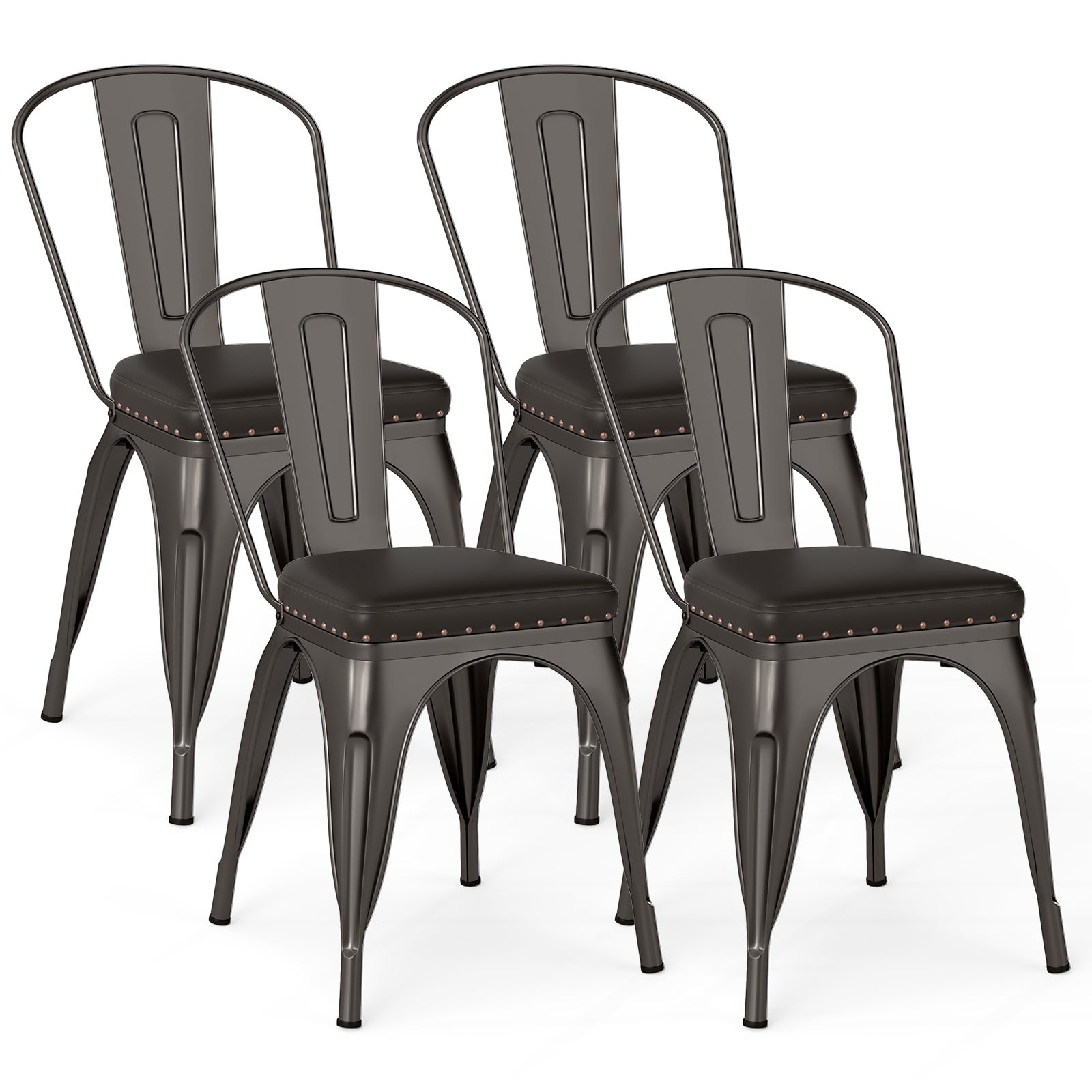 Krzesła do jadalni, zestaw 4 sztuk, krzesło bistro, metalowe krzesła z możliwością układania w stos, krzesła kuchenne, tapicerowane, kawiarni