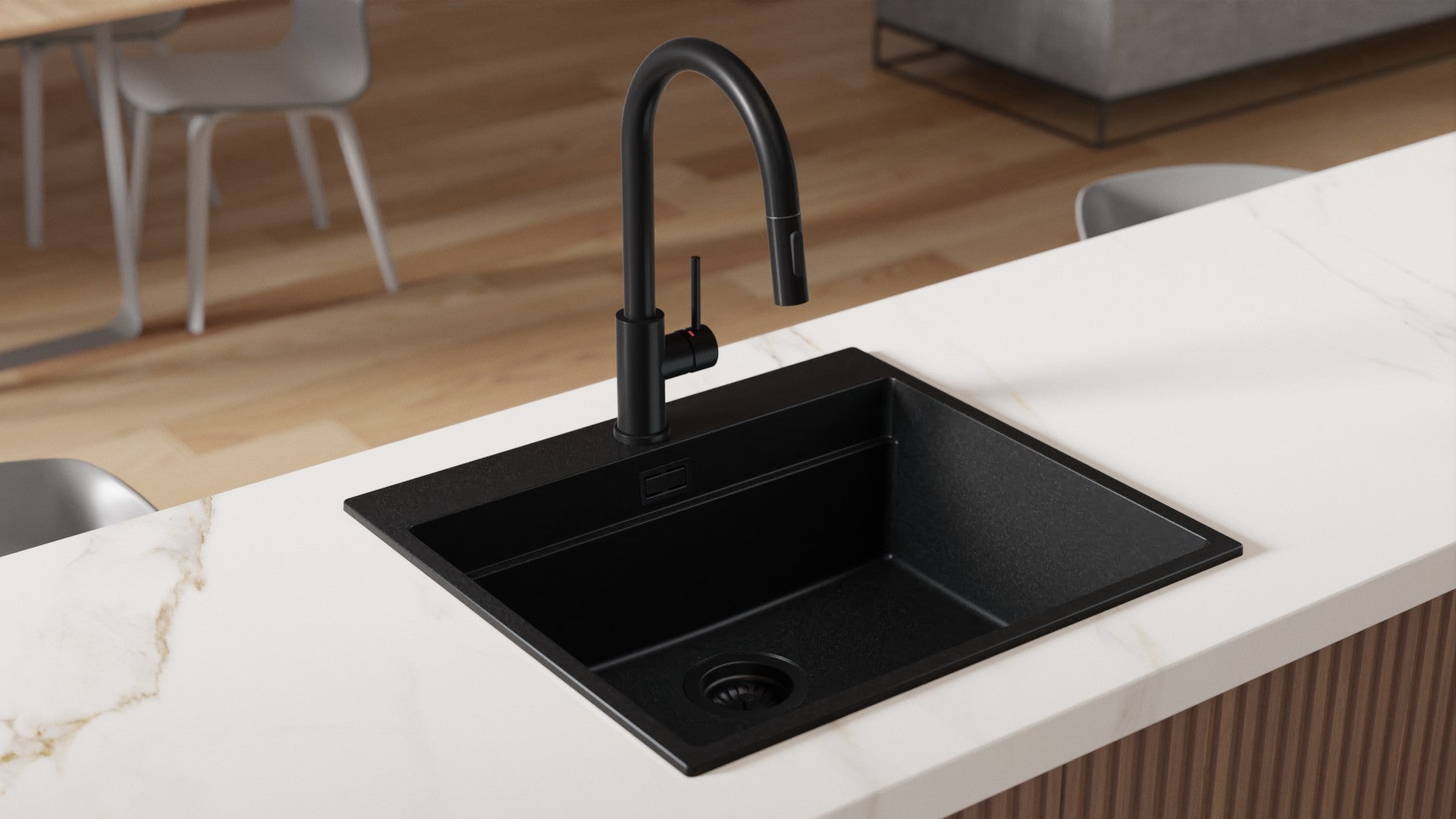 PRIMAGRAN Rubinetto da cucina 9010 nero con due tipi di getto, Rubinetto ad alta pressione, Rubinetto da cucina girevole a 360° - 5