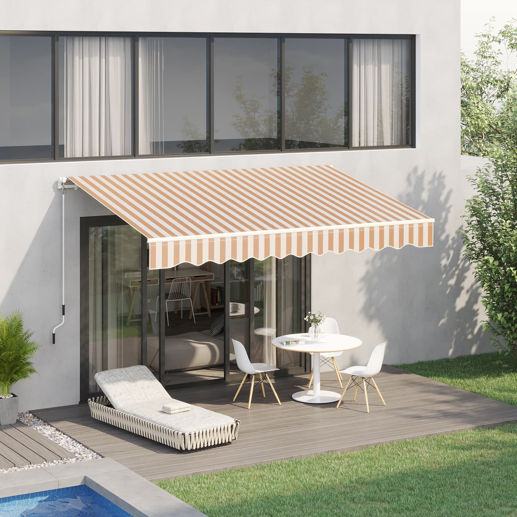 Tenda da sole elettrica retrattile con telecomando, luce LED, telaio in alluminio, per cortile, giardino, balcone