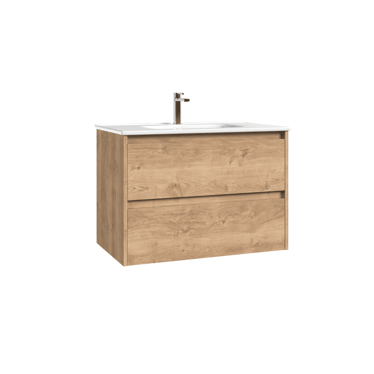 Armoire de salle de bain suspendue avec lavabo en céramique| 2 tiroirs | 60 cm Chêne naturel - 4