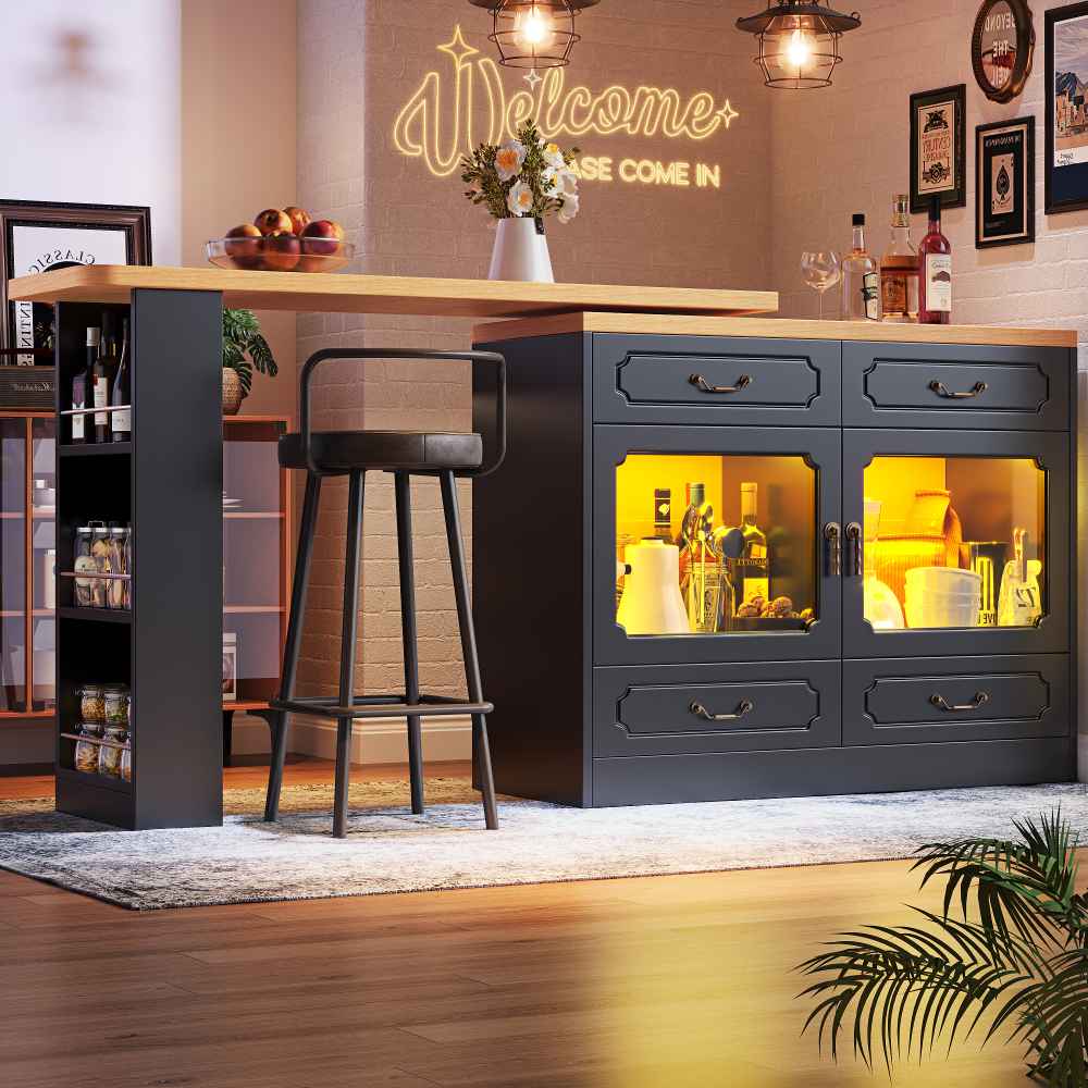 Tavolo Da Bar Allungabile Con LED E Rotazione 360° – Lunghezza 120–180 Cm, Larghezza 40 Cm, Altezza 71.5 Cm, In MDF, Con Luci A LED Smart
